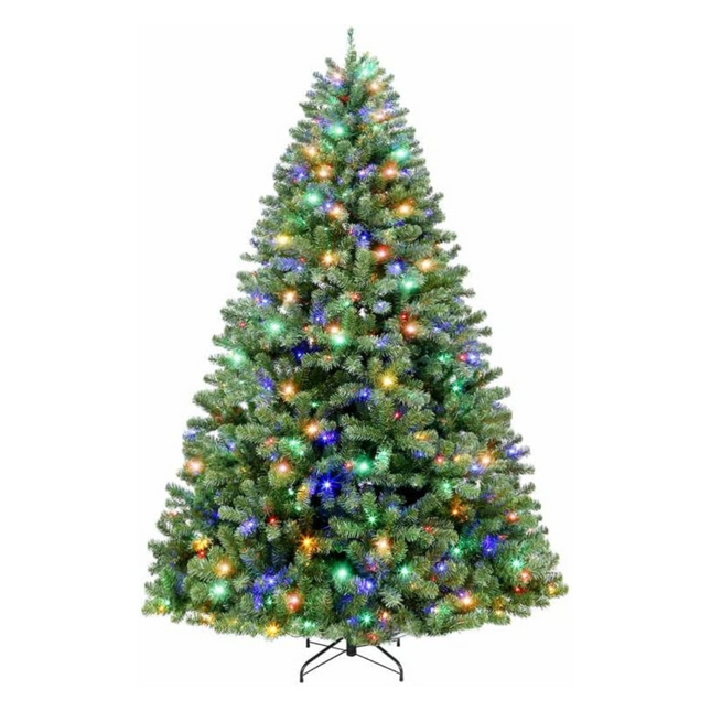 6.5'/7.5'/9' Prelit Artificial Christmas Tree with Color Changing LED Lights, Metal Stand and Hinged Branches, 10 Color Modes